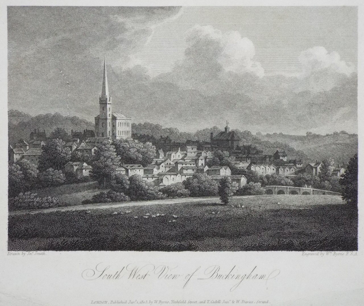 Print - South West View of Buckingham. - Byrne